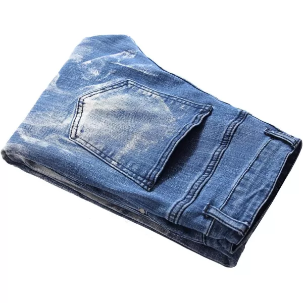 chouyatou Mens Street Wear Distressed Fit Stylish Printed Slim Jeans Denim PantsLight Blue