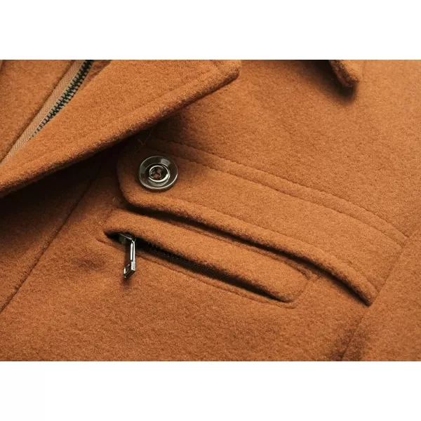 chouyatou Mens Winter Stylish Wool Blend Single Breasted Military PeacoatBrown