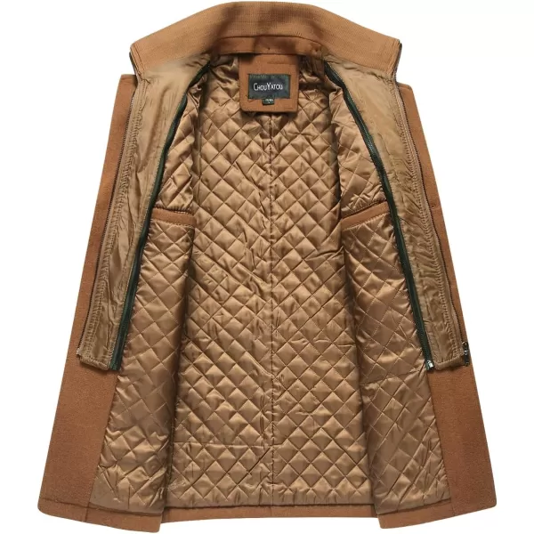 chouyatou Mens Winter Stylish Wool Blend Single Breasted Military PeacoatBrown
