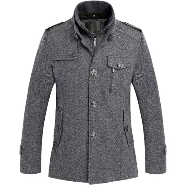 chouyatou Mens Winter Stylish Wool Blend Single Breasted Military PeacoatGray