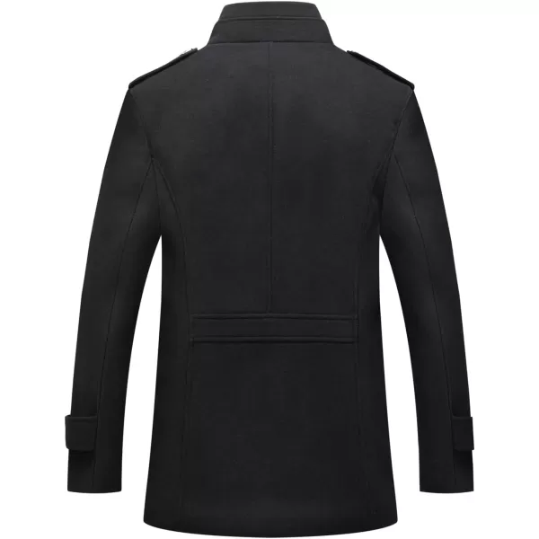 chouyatou Mens Winter Stylish Wool Blend Single Breasted Military PeacoatSolidblack