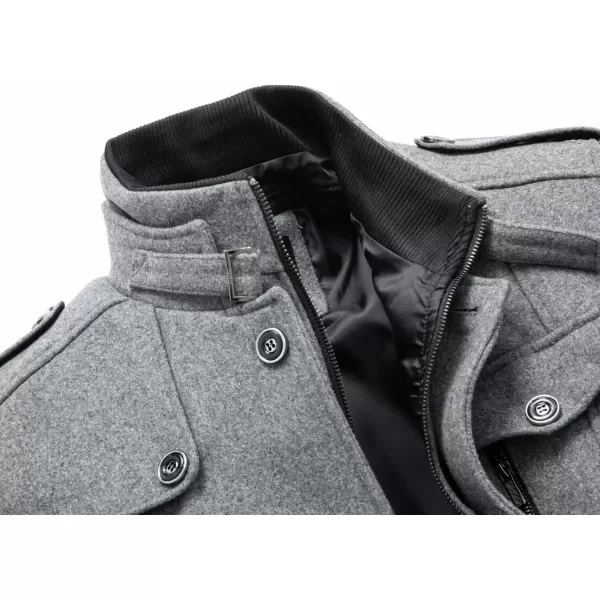 chouyatou Mens Winter Stylish Wool Blend Single Breasted Military PeacoatSolidgrey