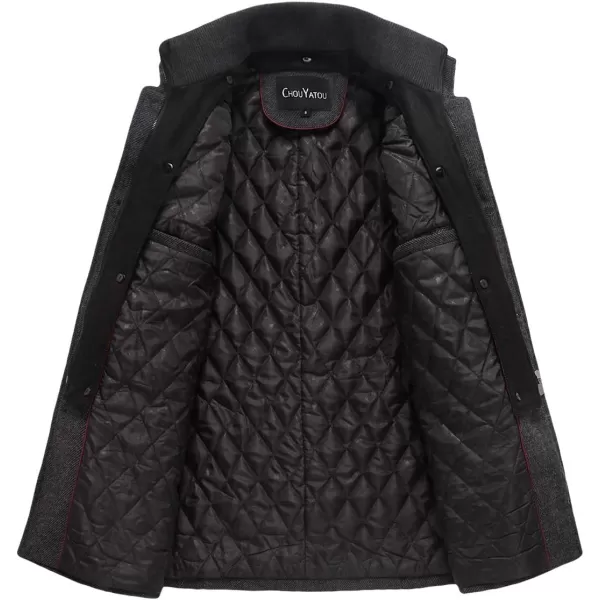 chouyatou Mens Winter Stylish Wool Blend Single Breasted Military PeacoatThickgrey