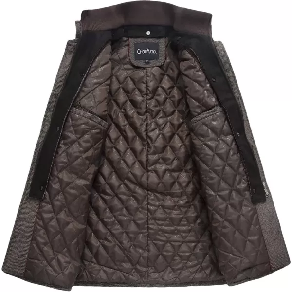 chouyatou Mens Winter Stylish Wool Blend Single Breasted Military PeacoatThickkhaki