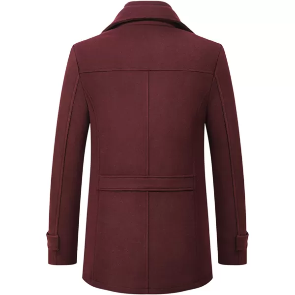 chouyatou Mens Winter Stylish Wool Blend Single Breasted Military PeacoatWine Red