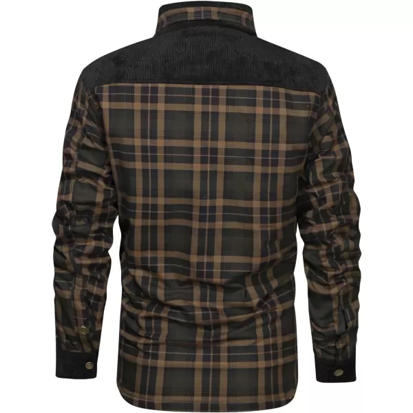 chouyatou Mens Winter Thick Fuzzy Sherpa Lined Corduroy Plaid Button Up Flannel Shirt JacketPlaidblack