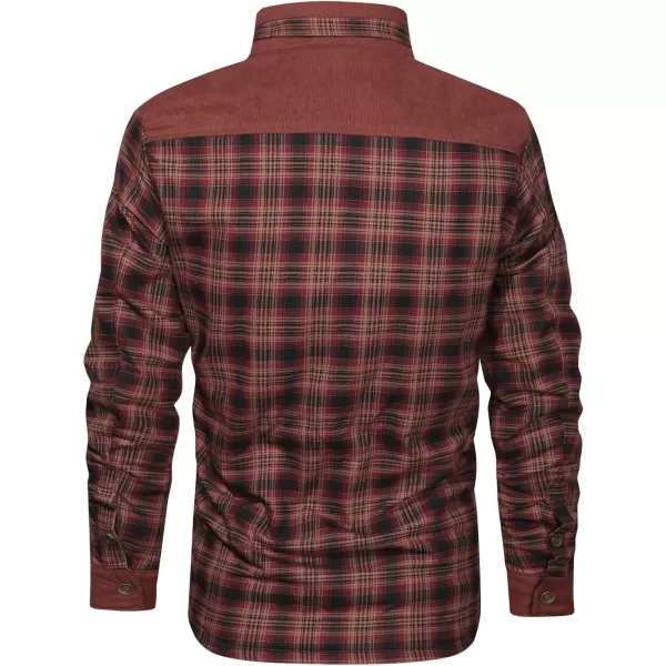 chouyatou Mens Winter Thick Fuzzy Sherpa Lined Corduroy Plaid Button Up Flannel Shirt JacketPlaidbrown