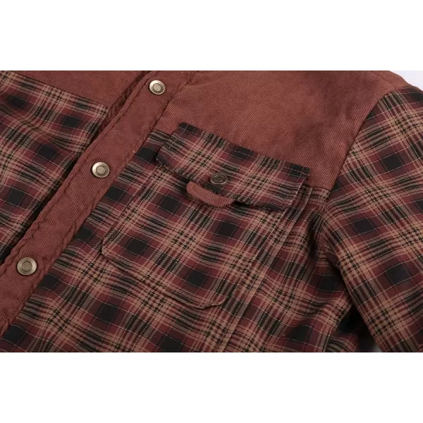 chouyatou Mens Winter Thick Fuzzy Sherpa Lined Corduroy Plaid Button Up Flannel Shirt JacketPlaidbrown