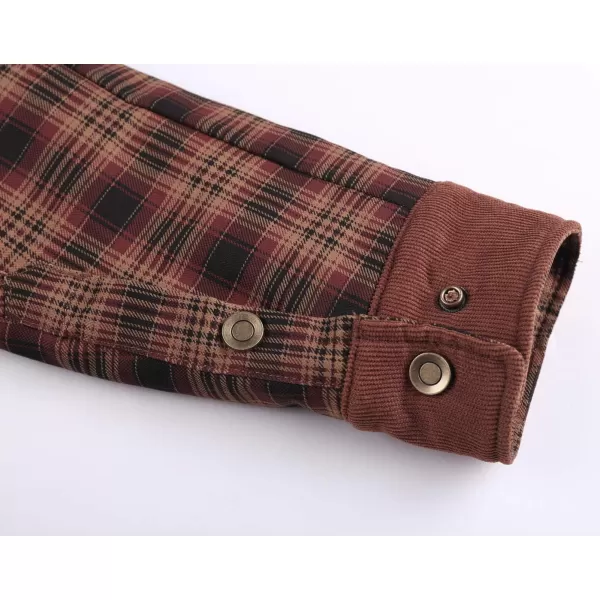 chouyatou Mens Winter Thick Fuzzy Sherpa Lined Corduroy Plaid Button Up Flannel Shirt JacketPlaidbrown