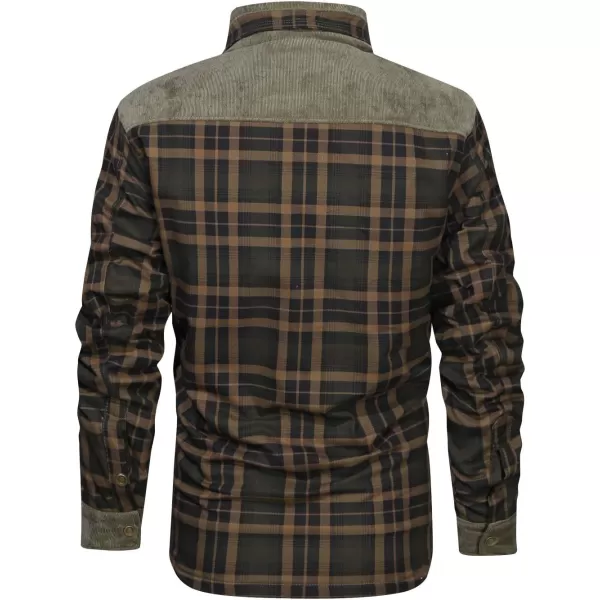 chouyatou Mens Winter Thick Fuzzy Sherpa Lined Corduroy Plaid Button Up Flannel Shirt JacketPlaidgreen