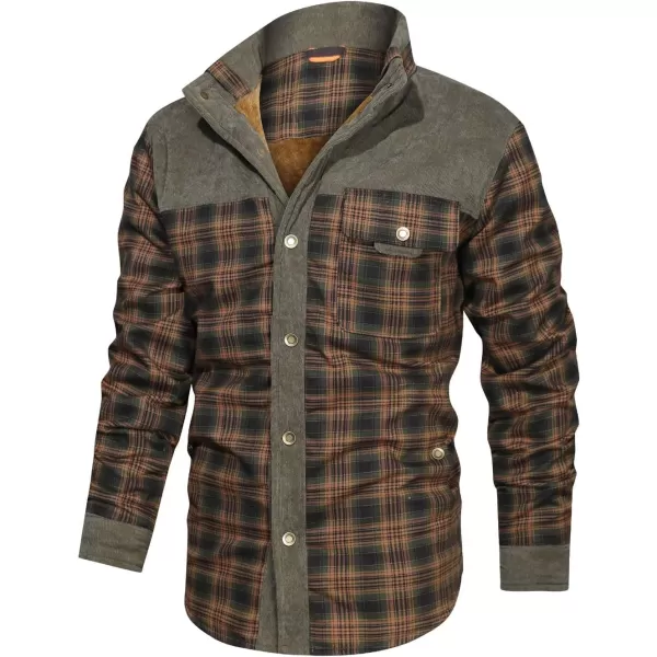 chouyatou Mens Winter Thick Fuzzy Sherpa Lined Corduroy Plaid Button Up Flannel Shirt JacketPlaidkhaki