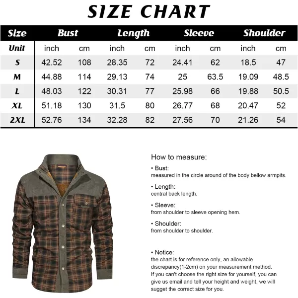 chouyatou Mens Winter Thick Fuzzy Sherpa Lined Corduroy Plaid Button Up Flannel Shirt JacketPlaidkhaki