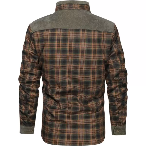 chouyatou Mens Winter Thick Fuzzy Sherpa Lined Corduroy Plaid Button Up Flannel Shirt JacketPlaidkhaki