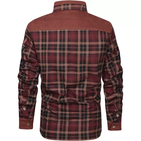 chouyatou Mens Winter Thick Fuzzy Sherpa Lined Corduroy Plaid Button Up Flannel Shirt JacketPlaidwine
