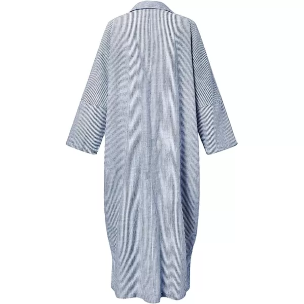 chouyatou Womens Casual Long Sleeve Button Down Loose Striped Cotton Maxi Shirt DressBlue