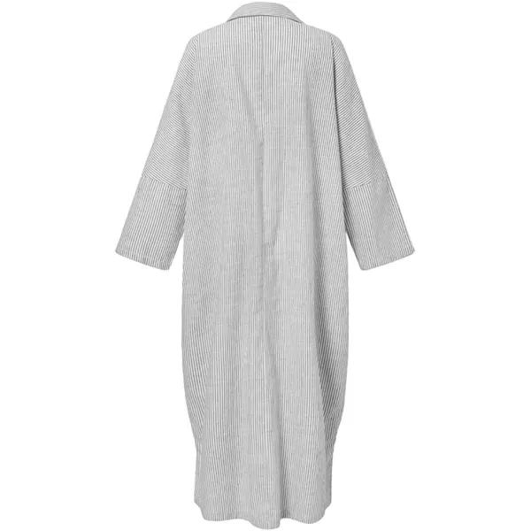 chouyatou Womens Casual Long Sleeve Button Down Loose Striped Cotton Maxi Shirt DressGrey