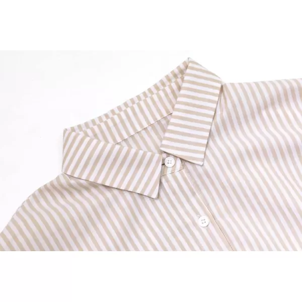 chouyatou Womens Casual Long Sleeve Button Down Loose Striped Cotton Maxi Shirt DressKhaki