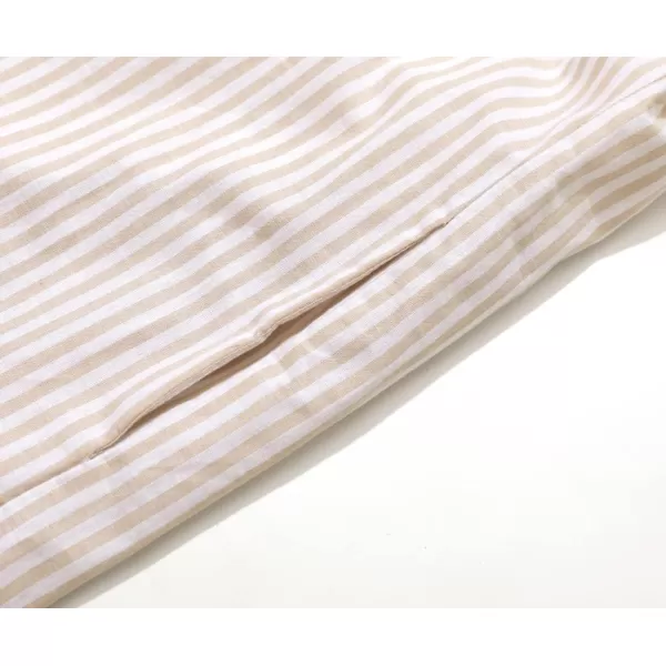 chouyatou Womens Casual Long Sleeve Button Down Loose Striped Cotton Maxi Shirt DressKhaki