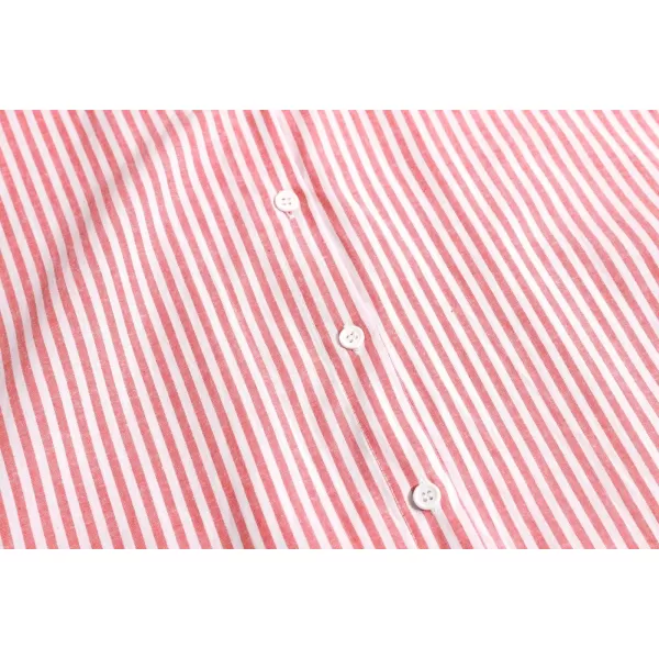 chouyatou Womens Casual Long Sleeve Button Down Loose Striped Cotton Maxi Shirt DressRed