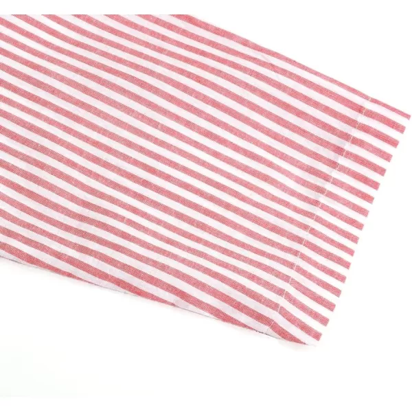 chouyatou Womens Casual Long Sleeve Button Down Loose Striped Cotton Maxi Shirt DressRed