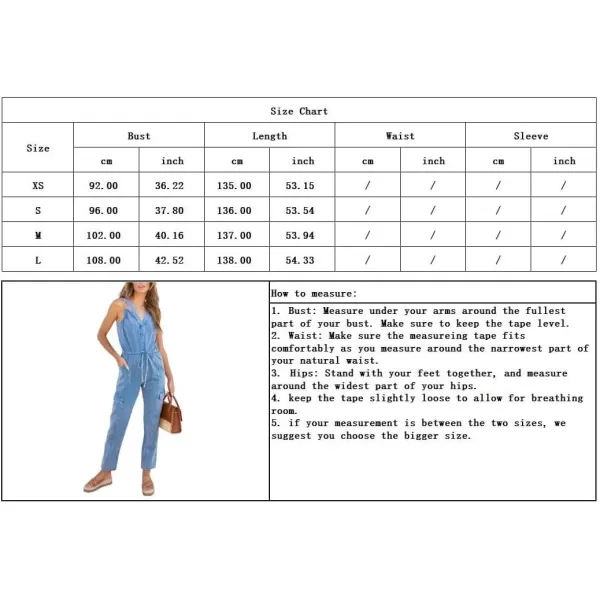 chouyatou Womens Washed Denim Jumpsuits V Neck Sleeveless Drawstring Pant Overall Rompers with PocketsBlue
