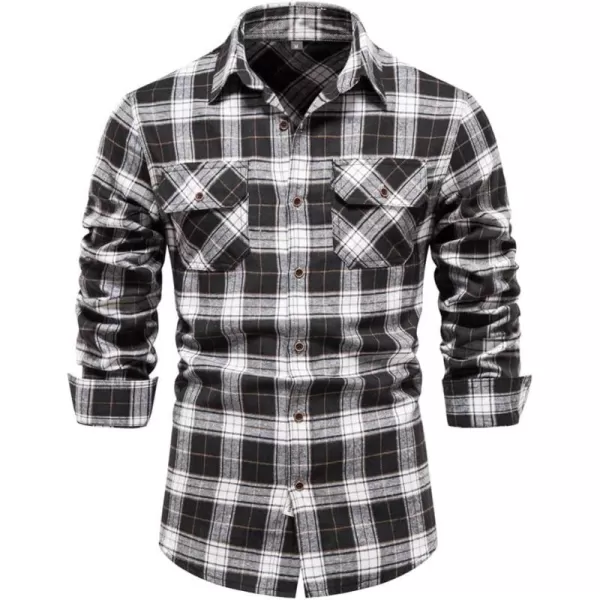 chouyatou Mens Casual Long Sleeve Button Down Plaid Flannel Shirt Shacket TopsBlack White