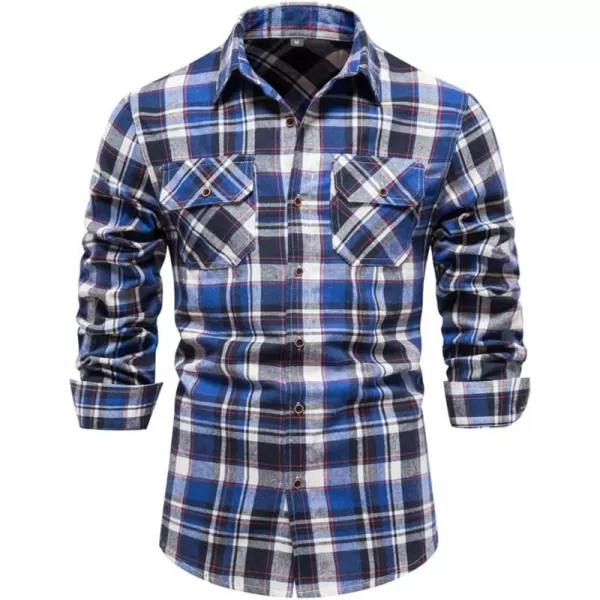 chouyatou Mens Casual Long Sleeve Button Down Plaid Flannel Shirt Shacket TopsBlue Black