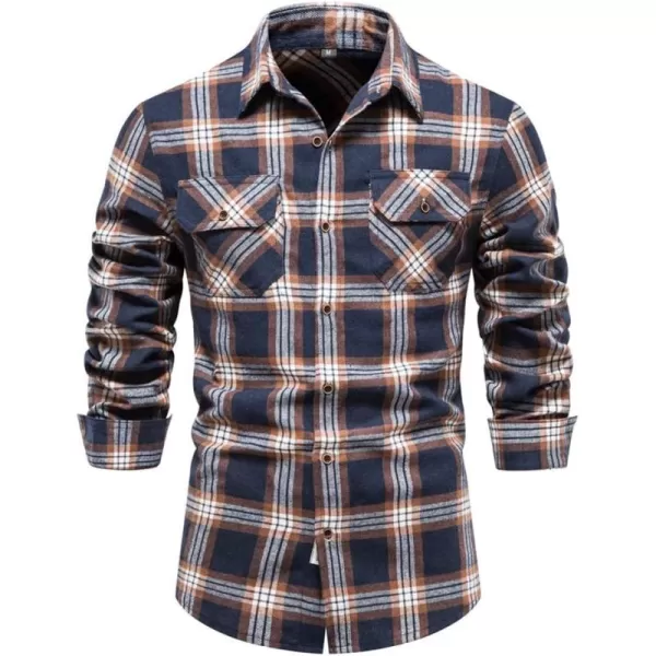 chouyatou Mens Casual Long Sleeve Button Down Plaid Flannel Shirt Shacket TopsNavy Coffee