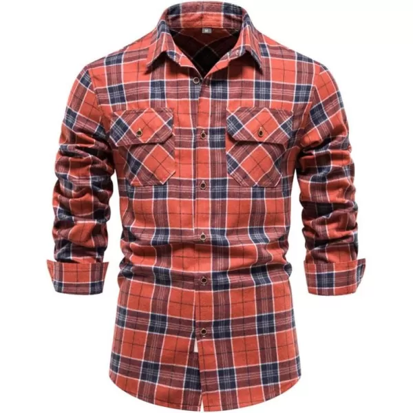 chouyatou Mens Casual Long Sleeve Button Down Plaid Flannel Shirt Shacket TopsRed