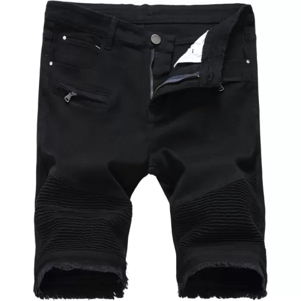 chouyatou Mens Cool Stylish Wrinkle Performance Slim Ripped Denim ShortsBlackno Holes