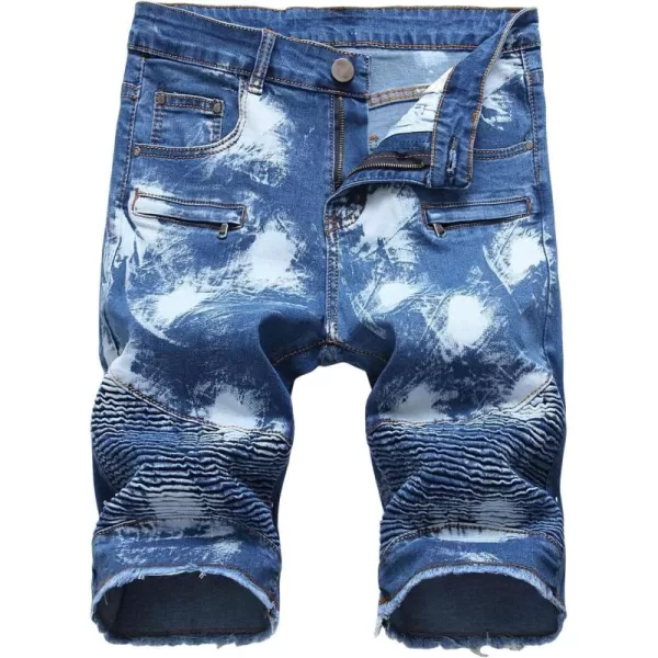 chouyatou Mens Cool Stylish Wrinkle Performance Slim Ripped Denim ShortsColor01