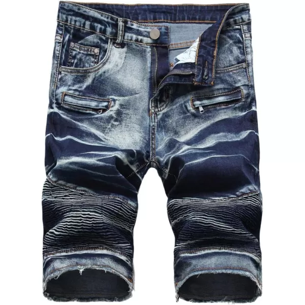 chouyatou Mens Cool Stylish Wrinkle Performance Slim Ripped Denim ShortsColor02