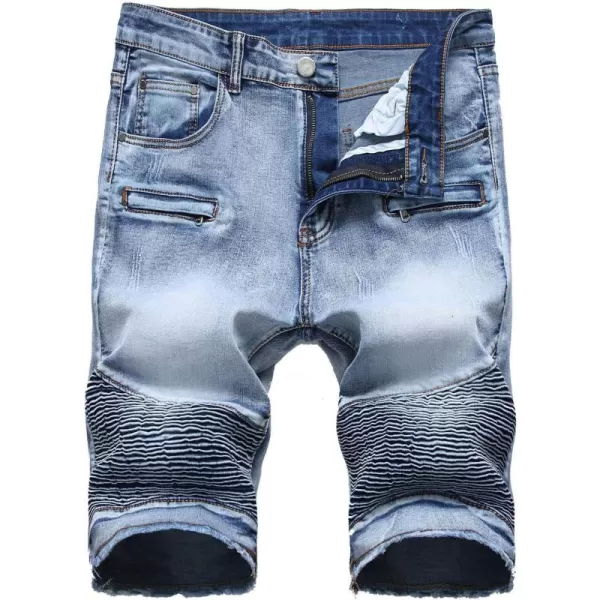 chouyatou Mens Cool Stylish Wrinkle Performance Slim Ripped Denim ShortsColor03