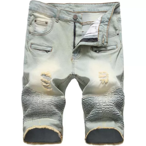 chouyatou Mens Cool Stylish Wrinkle Performance Slim Ripped Denim ShortsColor05
