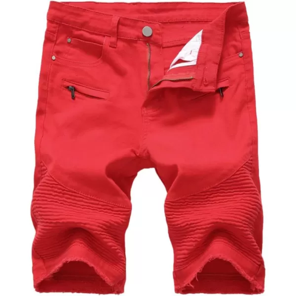 chouyatou Mens Cool Stylish Wrinkle Performance Slim Ripped Denim ShortsRedno Holes