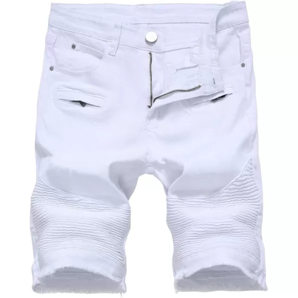 chouyatou Mens Cool Stylish Wrinkle Performance Slim Ripped Denim ShortsWhiteno Holes