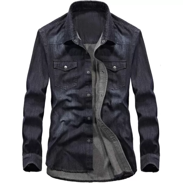 chouyatou Mens Essential Button Down Long Sleeve Washed Denim ShirtBluish Black