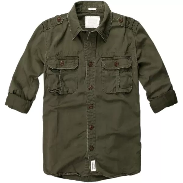 chouyatou Mens Outdoor Classic Chest Pocket Cotton Casual Long Sleeve Shirt JacketArmy Green