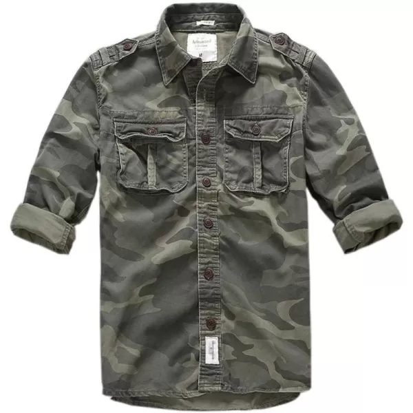 chouyatou Mens Outdoor Classic Chest Pocket Cotton Casual Long Sleeve Shirt JacketGreen Camo