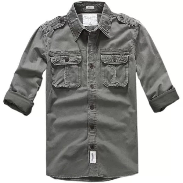 chouyatou Mens Outdoor Classic Chest Pocket Cotton Casual Long Sleeve Shirt JacketGrey