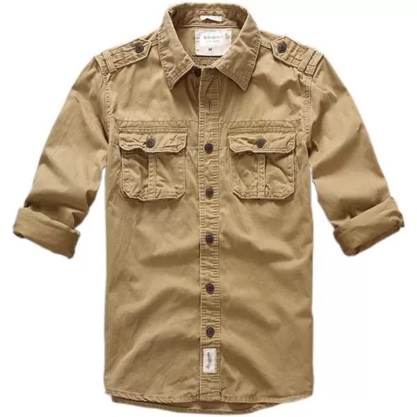 chouyatou Mens Outdoor Classic Chest Pocket Cotton Casual Long Sleeve Shirt JacketKhaki