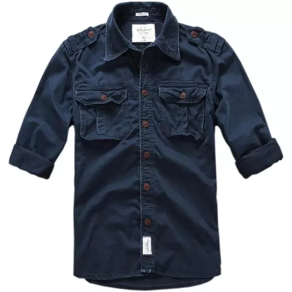 chouyatou Mens Outdoor Classic Chest Pocket Cotton Casual Long Sleeve Shirt JacketNavy Blue