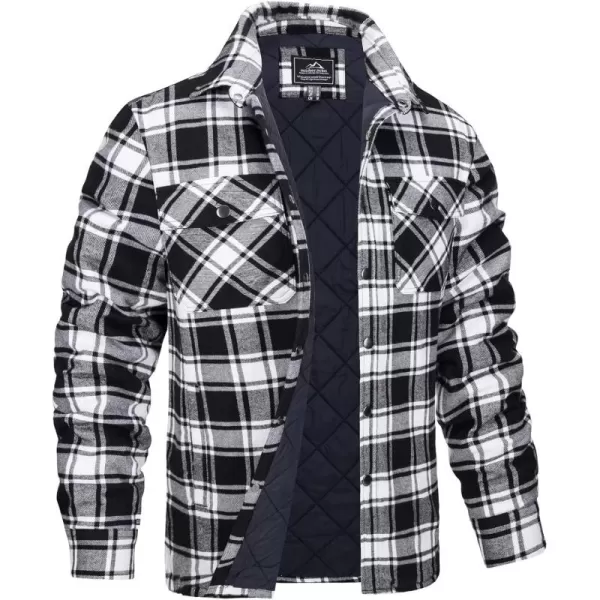 chouyatou Mens Quilted Lined Flannel Shirt Jackets Long Sleeve Plaid Button Down Shacket CoatBlack