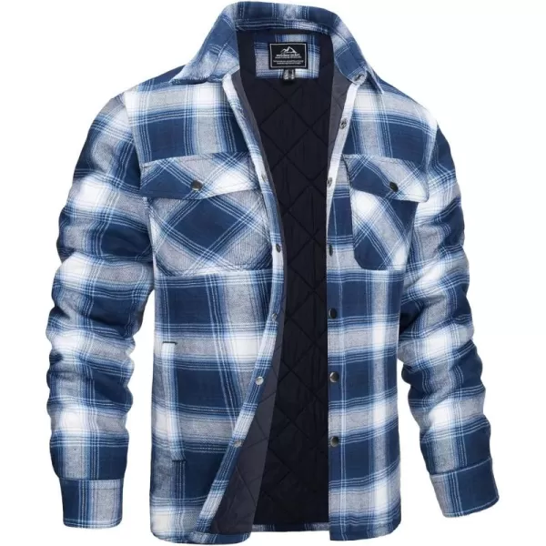 chouyatou Mens Quilted Lined Flannel Shirt Jackets Long Sleeve Plaid Button Down Shacket CoatBlue