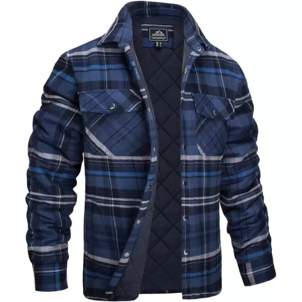 chouyatou Mens Quilted Lined Flannel Shirt Jackets Long Sleeve Plaid Button Down Shacket CoatNavy Blue