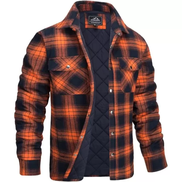 chouyatou Mens Quilted Lined Flannel Shirt Jackets Long Sleeve Plaid Button Down Shacket CoatOrange
