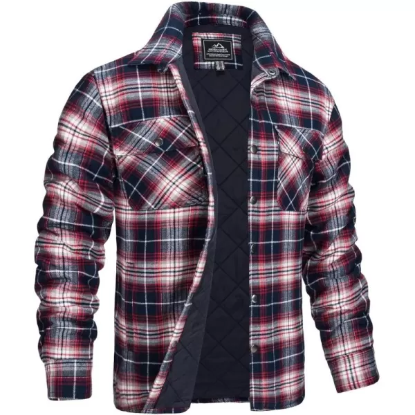 chouyatou Mens Quilted Lined Flannel Shirt Jackets Long Sleeve Plaid Button Down Shacket CoatWine Red