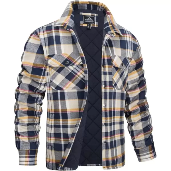 chouyatou Mens Quilted Lined Flannel Shirt Jackets Long Sleeve Plaid Button Down Shacket CoatYellow