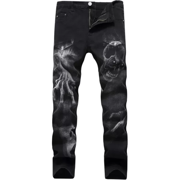chouyatou Mens Street Wear Distressed Fit Stylish Printed Slim Jeans Denim PantsBlack