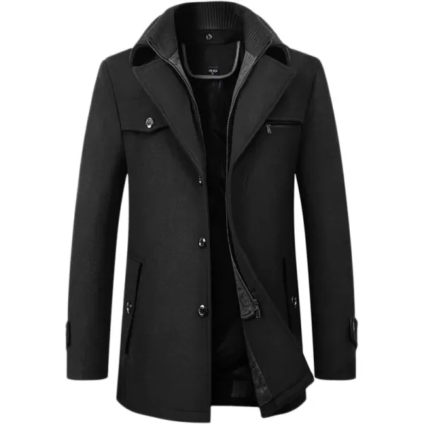 chouyatou Mens Winter Stylish Wool Blend Single Breasted Military PeacoatBlack